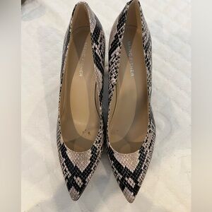 Marc Fisher women’s snakeskin print heels, black/white/gray